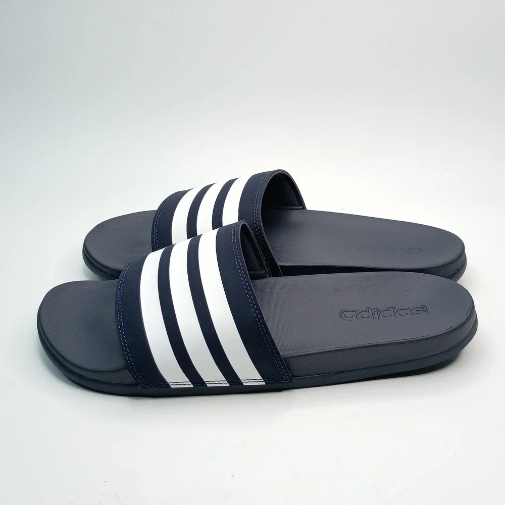 Adidas Adilette Comfort Slides Men Size 8 Navy Blue White Striped Sandals